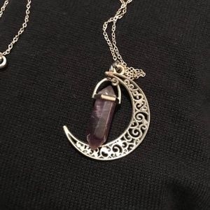 Amethyst crystal and Cresent moon necklace- NWOT